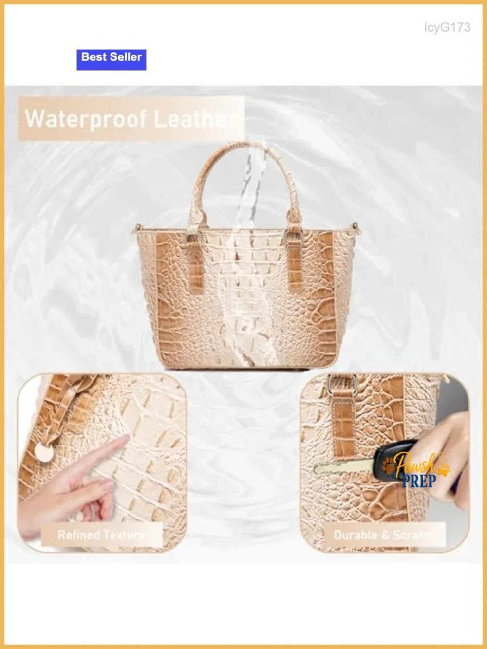 Women's Croc Embossed Leather Satchel Tote Bag with Shoulder Strap